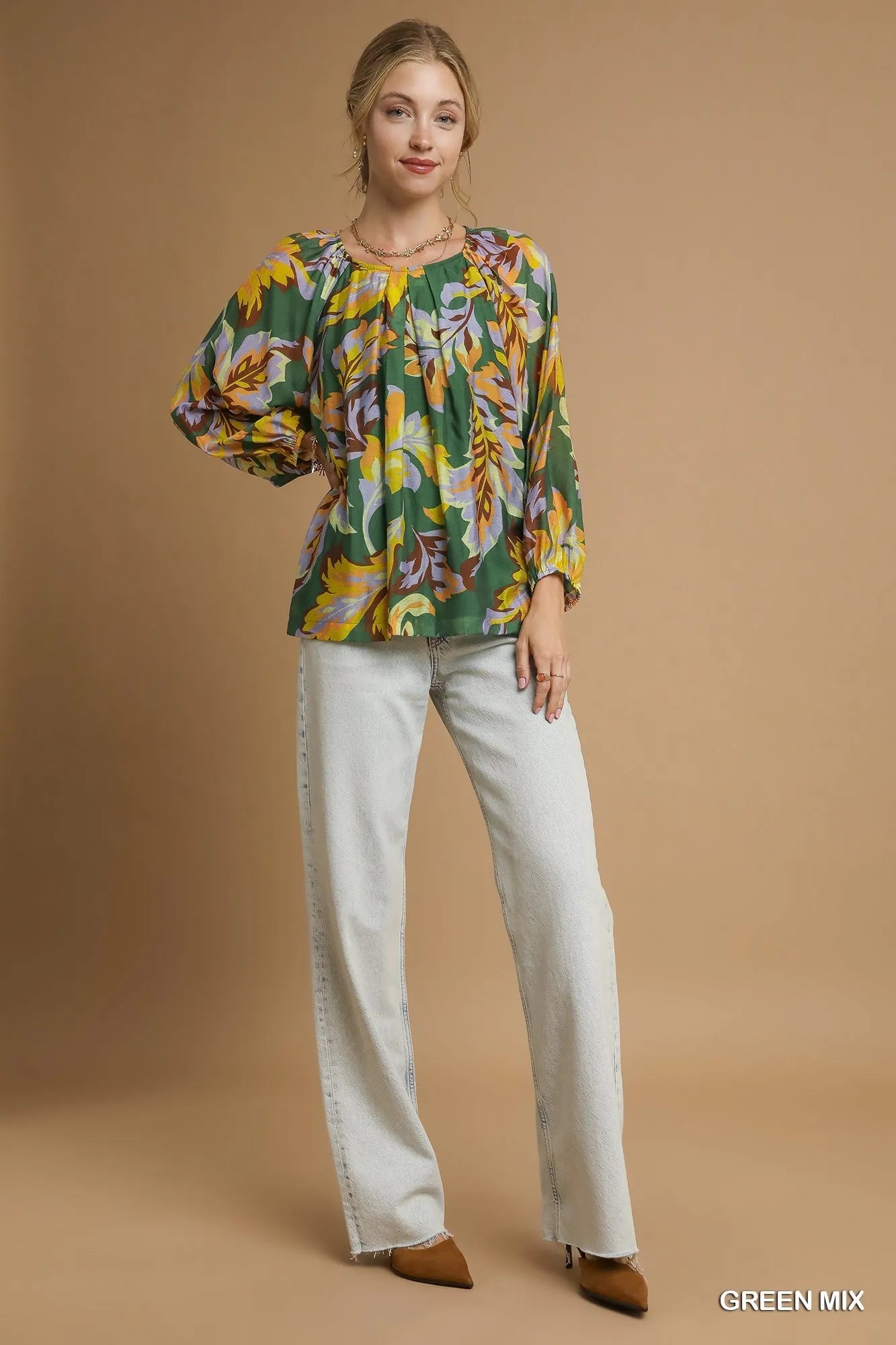 Abstract Print Balloon Sleeve Blouse – Chic Statement Top