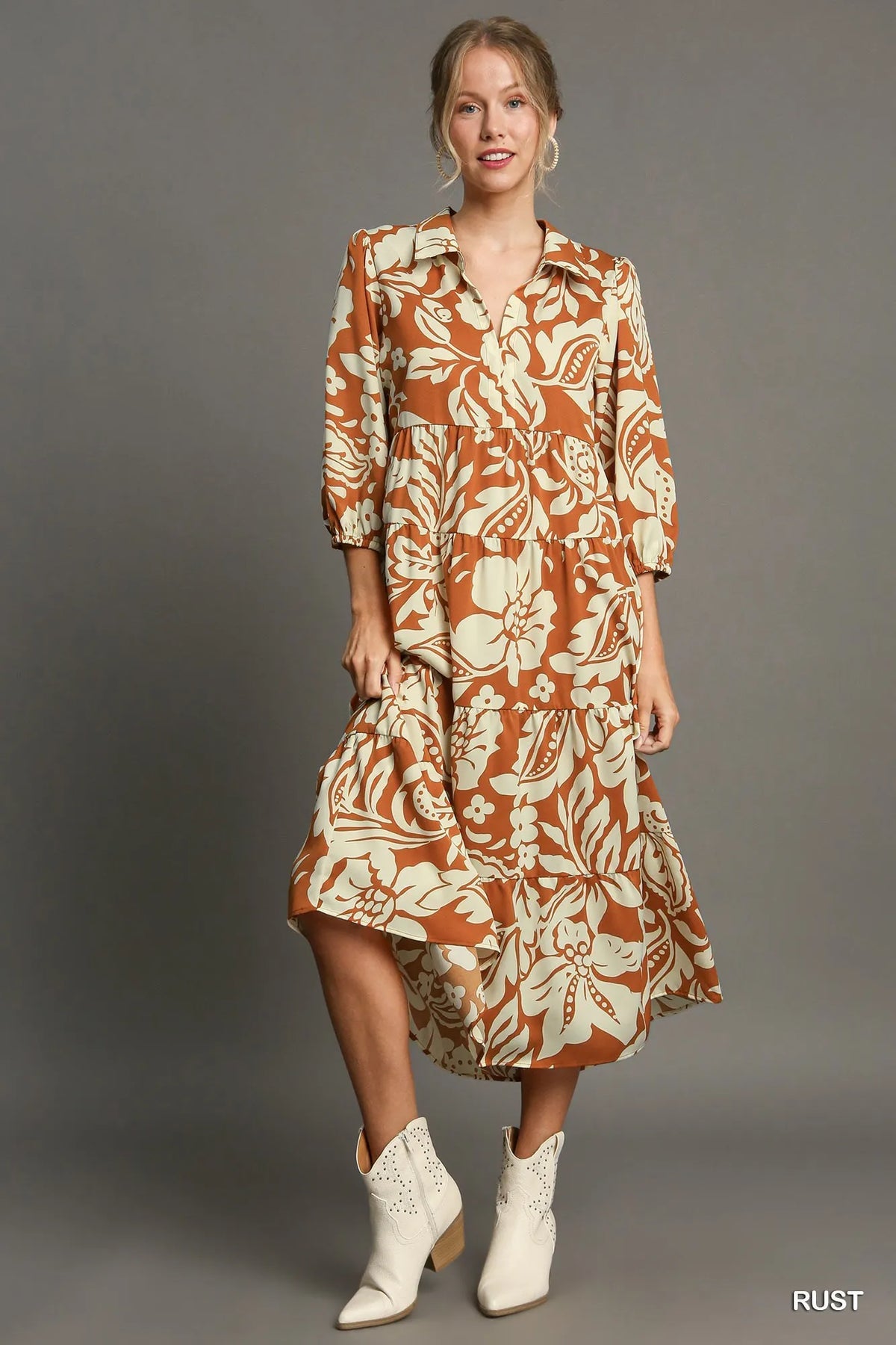 Floral Tiered Midi Shirt Dress – Feminine, Flowy & Chic Style