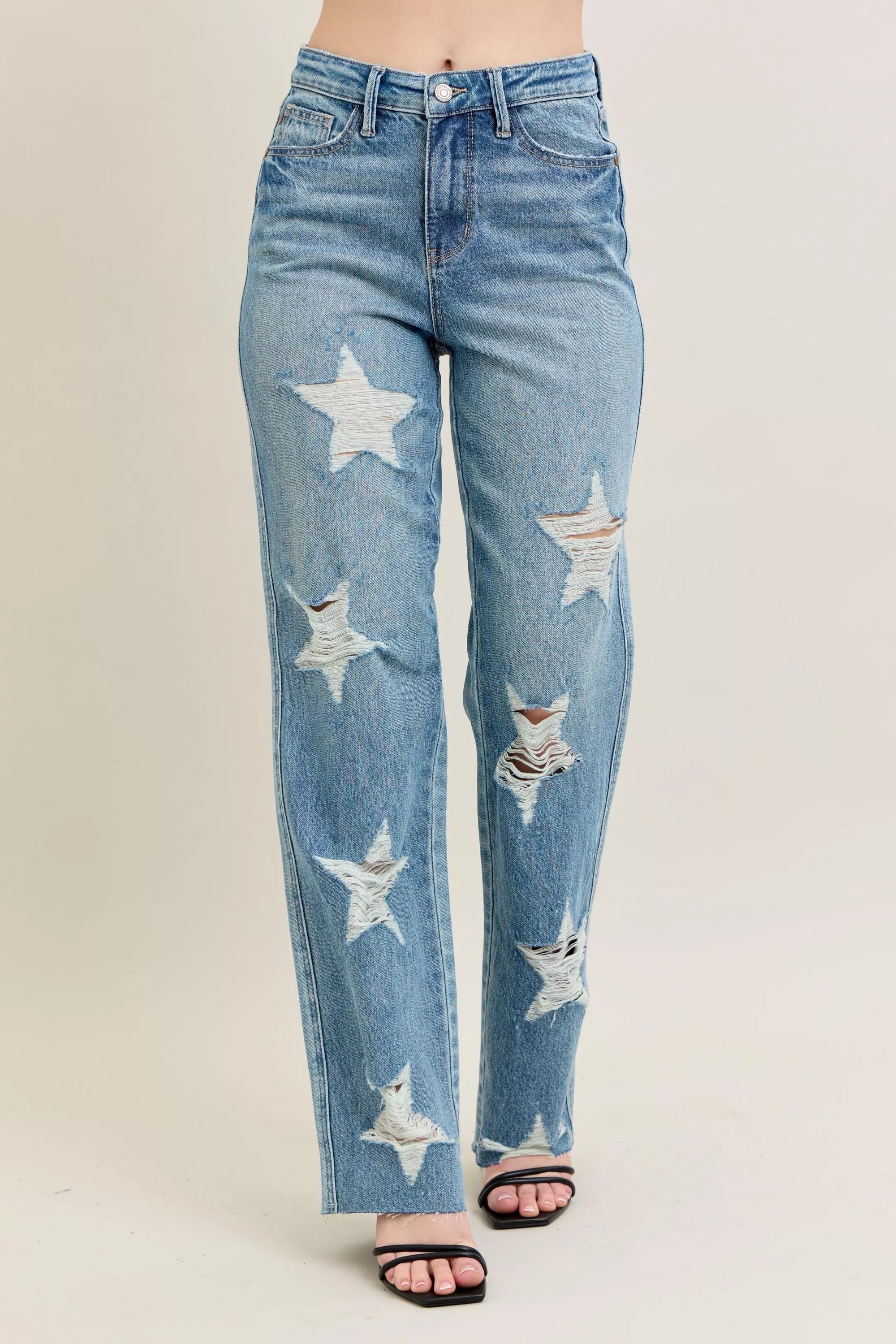 Judy Blue High Waist Rigid Magic Star Destroy Jeans – 90’s Straight Fit