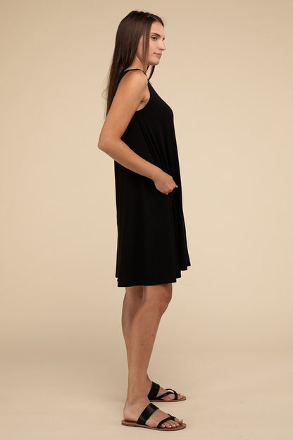 Zenana Sleeveless Flared Dress with Side Pockets