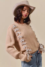 SO ME Checkered Plaid Lace Up Sweater – Trendy Ribbed Knit Style