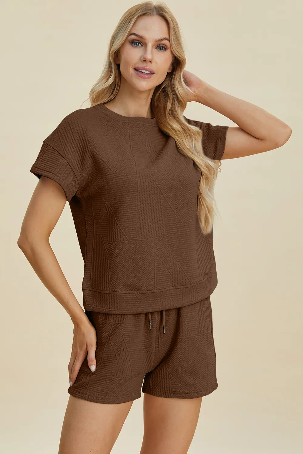 Textured Short Sleeve Top & Shorts Set – Comfy, Chic & Versatile