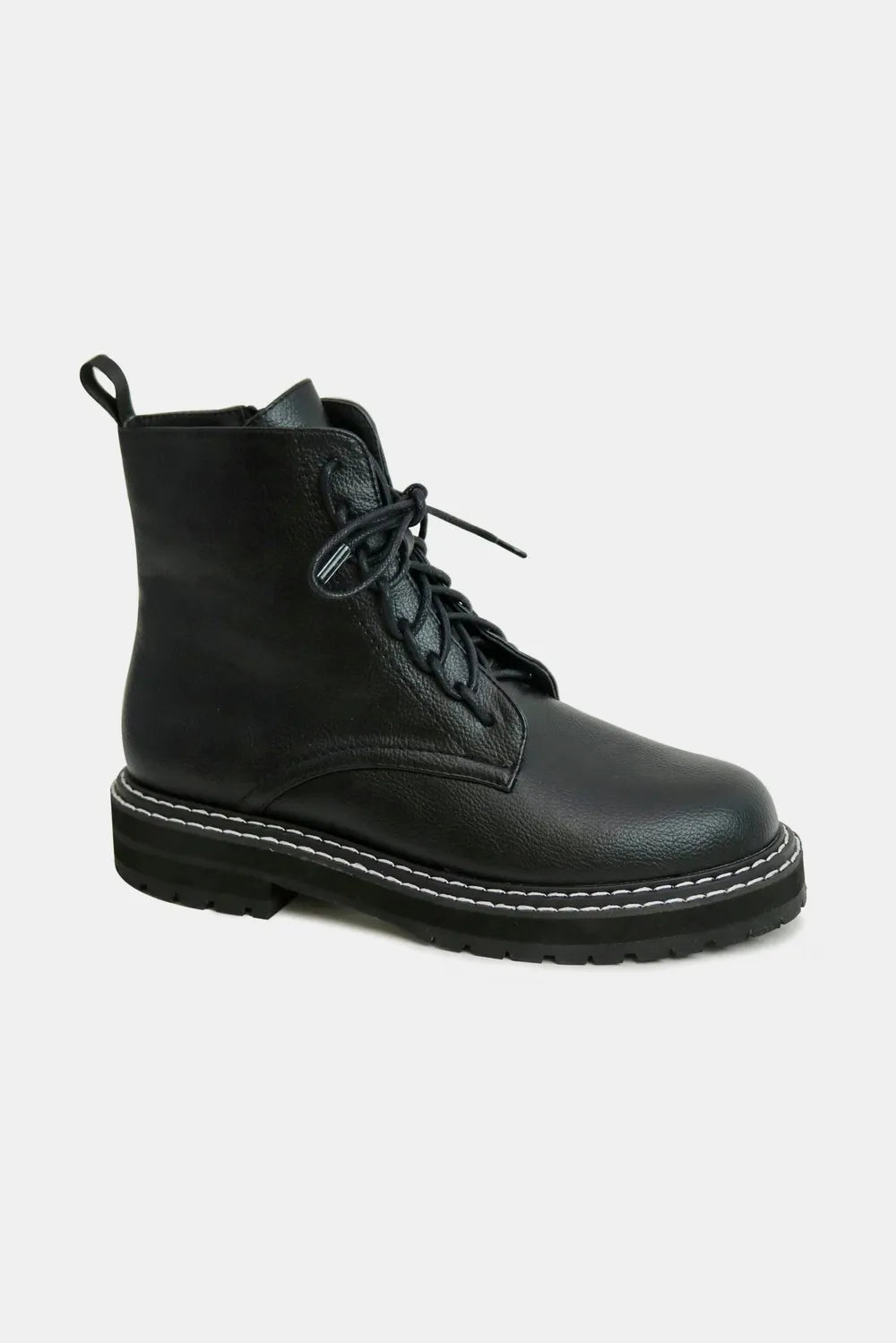 Faux Leather Lace-Up Boots with Side Zipper – Stylish & Practical