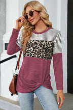 Leopard Striped Round Neck T-Shirt – Casual Chic Everyday Top