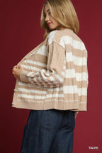 Cable-Knit Stripe Button-Up Cardigan – Cozy & Chic Layering Piece
