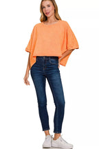 Zenana Crinkle Wash Oversized T-Shirt – Premium Cotton Orange Tee