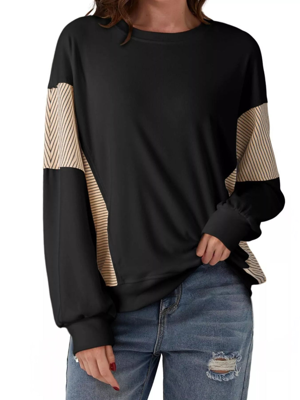 Striped Round Neck Long Sleeve Sweatshirt – Casual Cozy Style