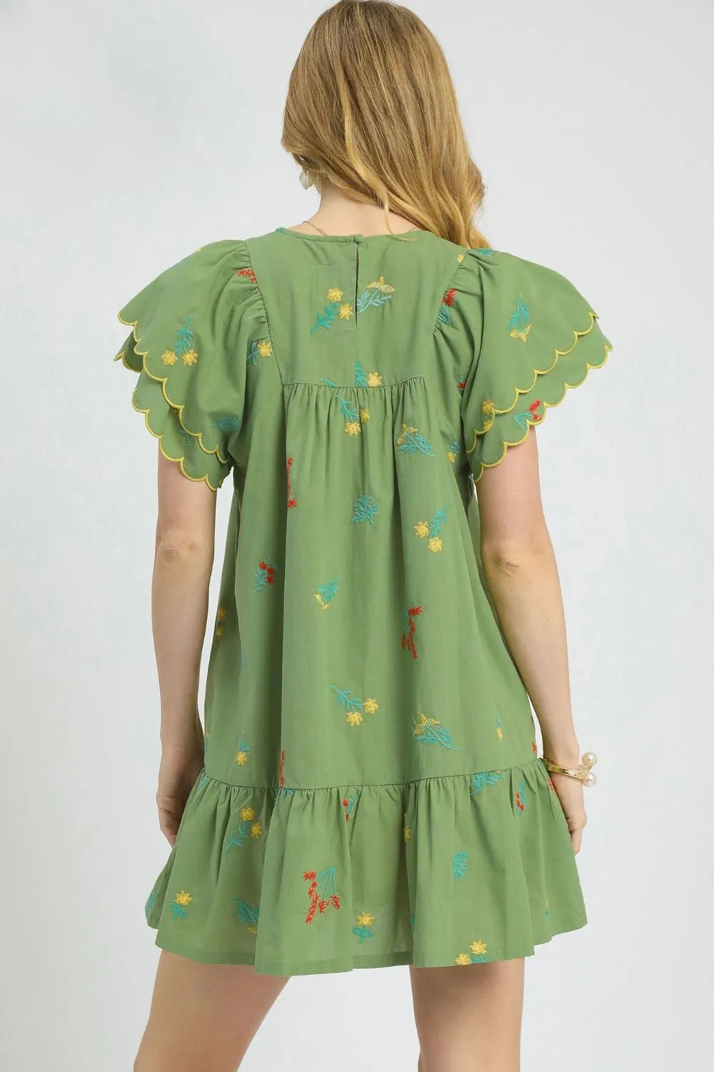 Embroidered Sage Green Mini Dress Tropical-Inspired Resort Style