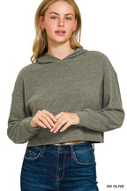 Drop Shoulder Ribbed Crop Hoodie