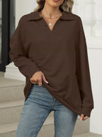 Johnny Collar Long Sleeve Sweatshirt – Casual Chic & Cozy