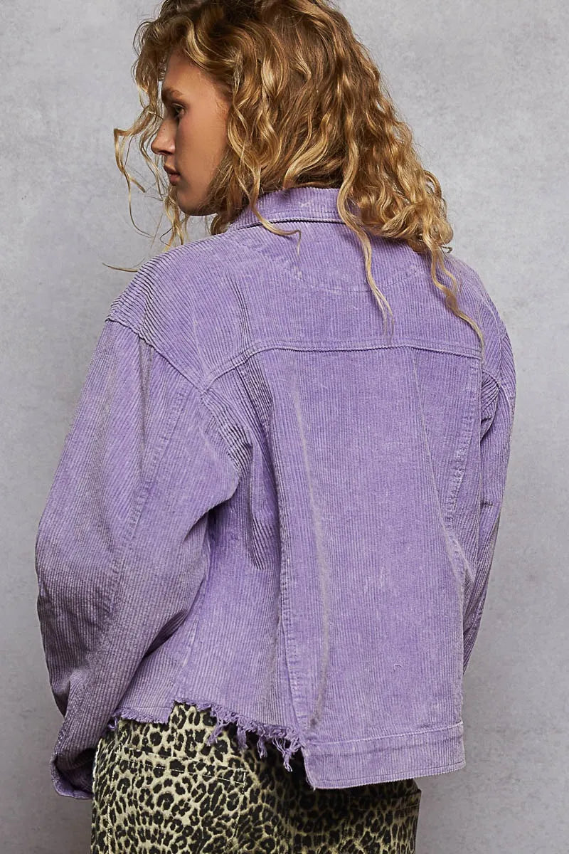 Button Down Corduroy Trucker Jacket – Relaxed Fit with Raw Hem