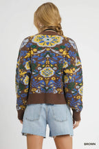 Vintage Floral Camo Cardigan – Oversized Knit Button-Front Sweater