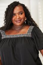 Contrast Square Neck Puff Sleeve Blouse Bold & Chic Statement Top