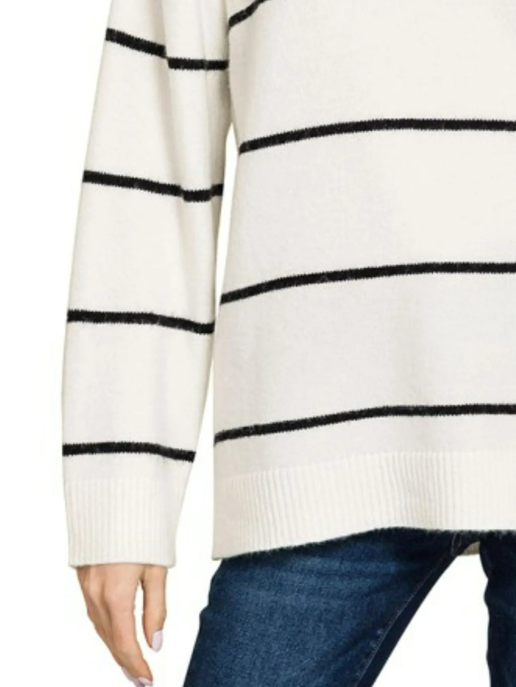 Oversized Striped Pullover Sweater – Black & White Knit Crew Neck