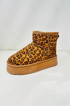 Thermal Furry Leopard Platform Booties – Warm Trendy Winter Shoes