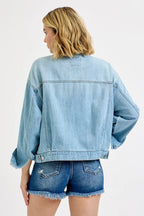 Oversized Light Wash Denim Jacket – Trendy Boyfriend Fit Layering Piece