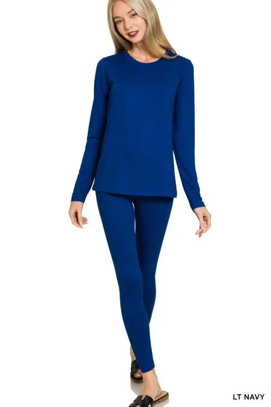 Microfiber Round Neck Top & Leggings Set – Soft & Stylish Loungewear