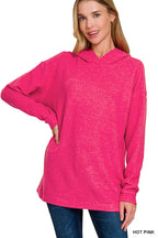 Hot Pink Hooded Pullover Sweater – Relaxed Fit & Bold Everyday Style