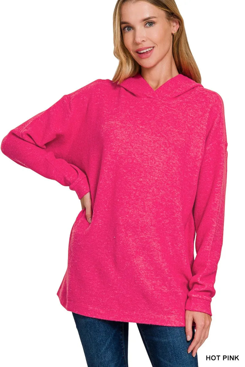 Hot Pink Hooded Pullover Sweater – Relaxed Fit & Bold Everyday Style