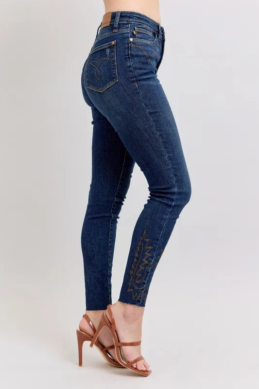 Judy Blue High Rise Embroidered Skinny Jeans – Chic Statement Denim