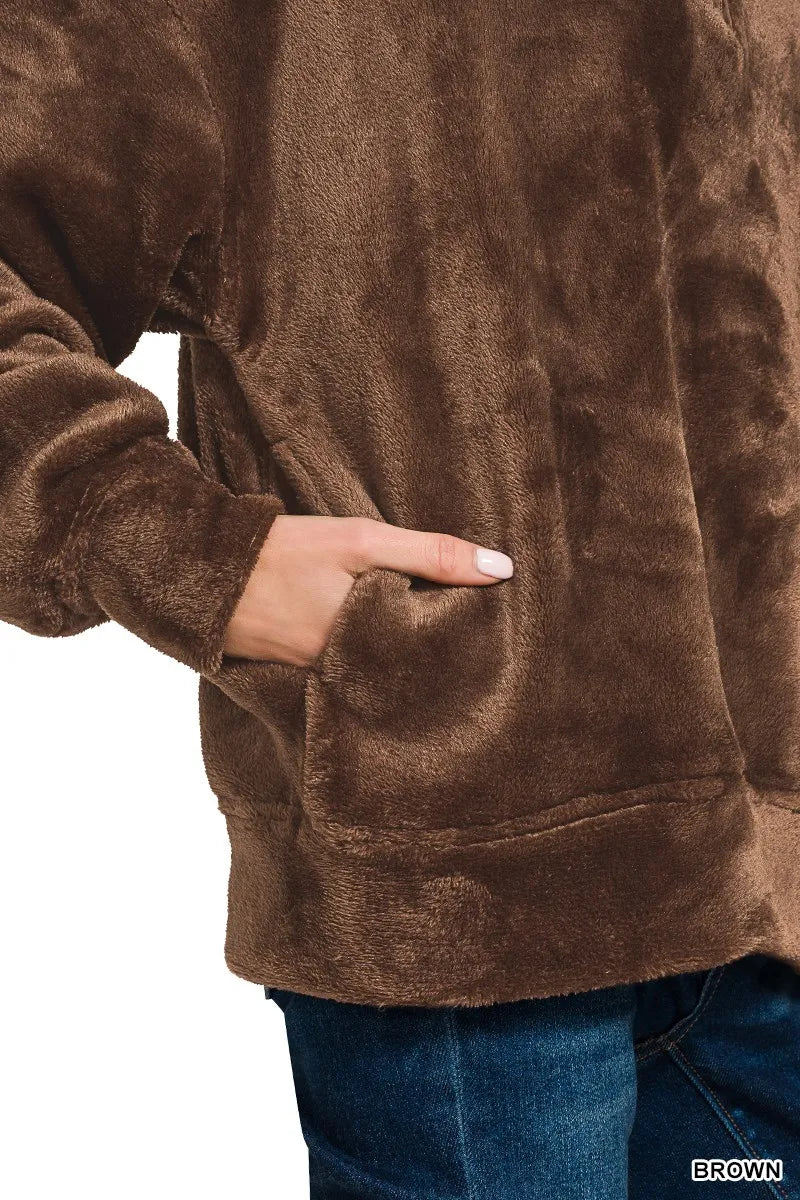 Zenana Faux Fur Half Zip Pullover – Cozy Pocketed Fleece Winter Essential