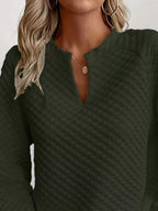 Notched Raglan Sleeve Sweatshirt – Casual Cozy Pullover