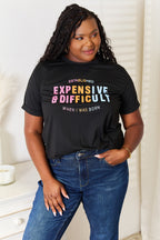 Slogan Graphic Cuffed Sleeve T-Shirt Trendy & Expressive Style
