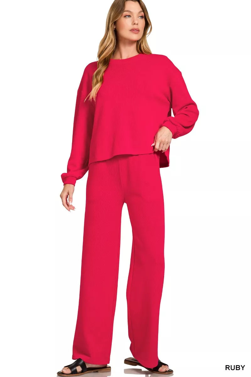 Zenana French Rib Pullover & Pants Set – Cozy Chic Lounge Wear