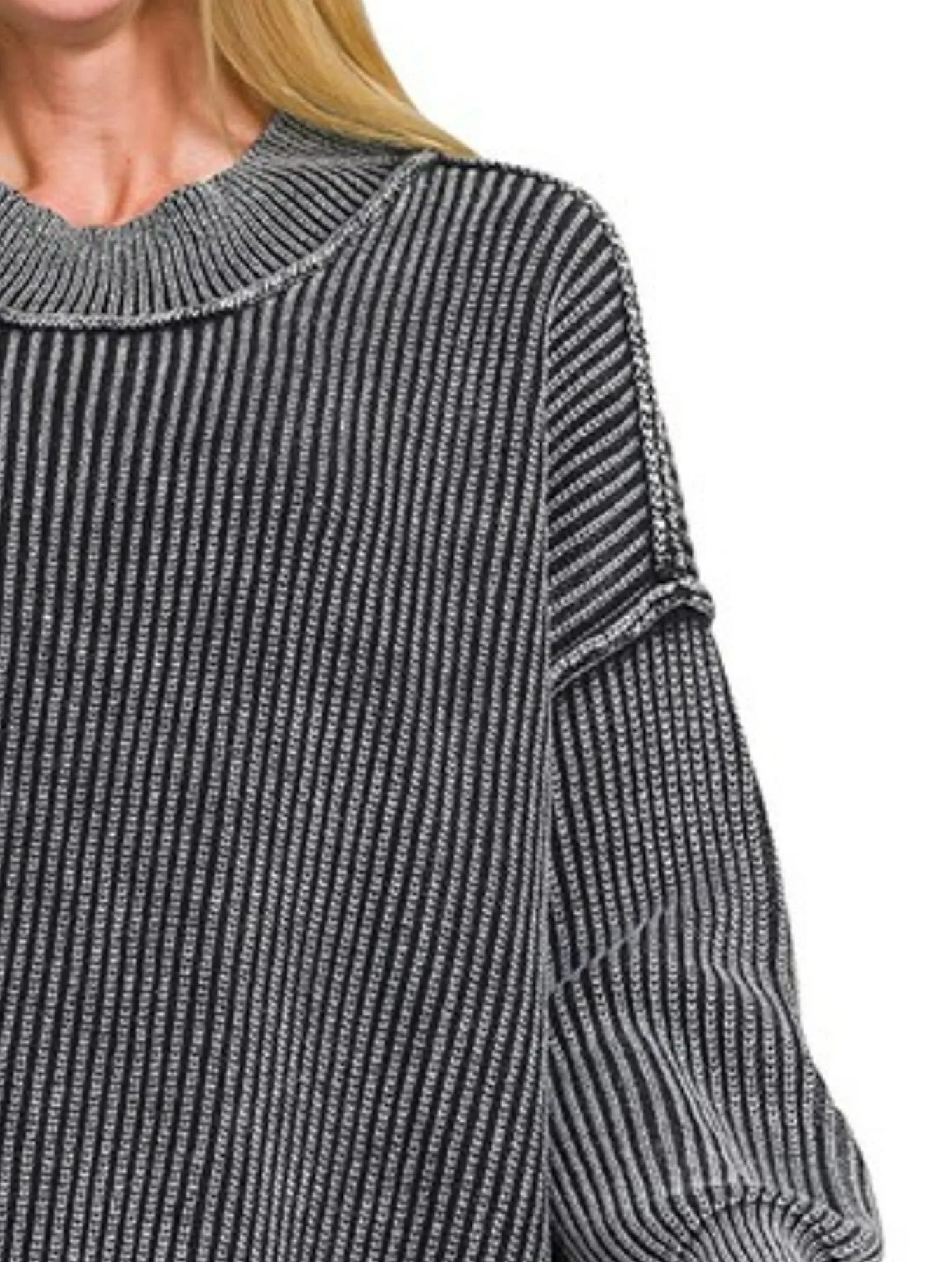 Charcoal Oversized Ribbed Pullover Sweater – Cozy Everyday Essential