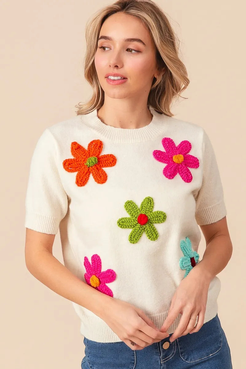 Embroidered Daisy Pullover Sweater – Cheerful, Soft & Feminine