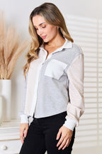 Color-Block Curved Hem Shirt – Stylish, Flattering & Casual Chic