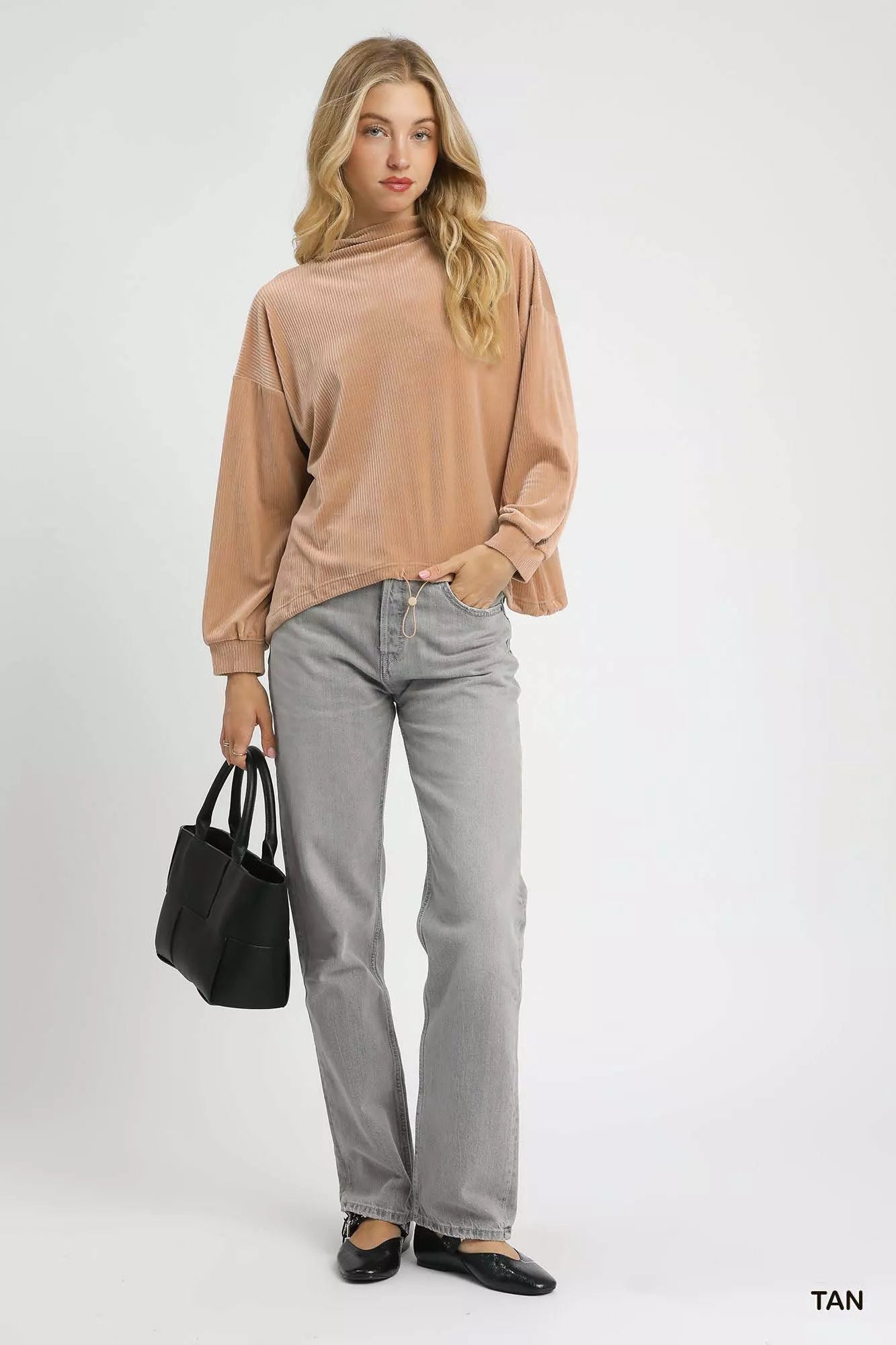 Ribbed Drawstring Hem Knit Top