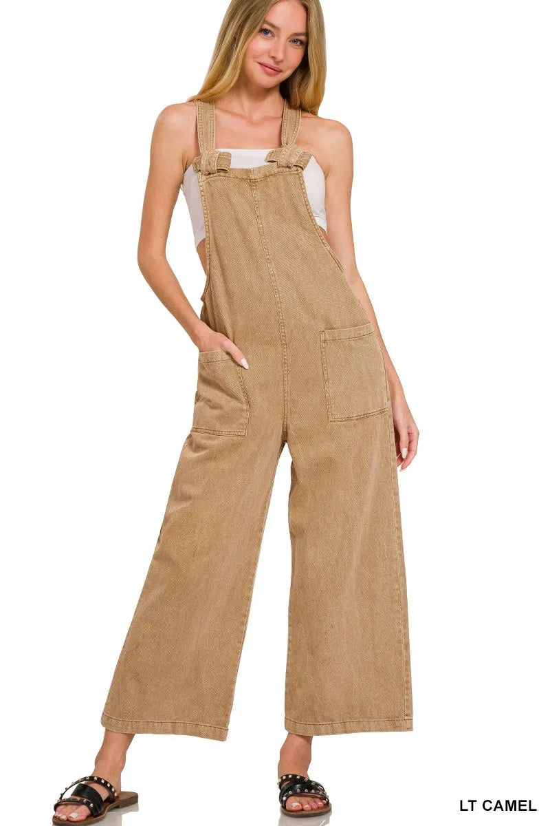 Zenana Washed Knot Strap Jumpsuit with Pockets – Chic & Effortless