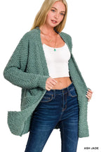 Long Sleeve Popcorn Knit Cardigan with Pockets – Cozy Layering Piece