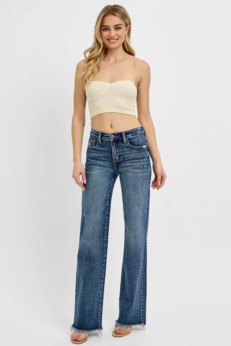 Tummy Control High Rise Long Straight Jeans – Slimming Classic Fit