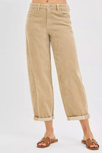 Risen Women's High Rise Crop Barrel Corduroy Pants