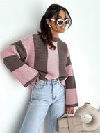 Color Block Long Sleeve Sweater – Trendy Casual Knitwear