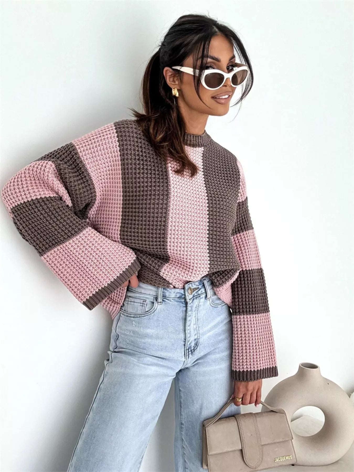 Color Block Long Sleeve Sweater – Trendy Casual Knitwear