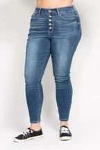 Judy Blue High Rise Button Fly Skinny Jeans – Flattering Trendy Fit