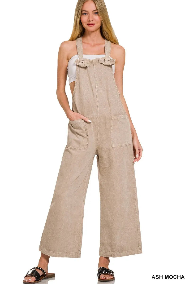 Zenana Washed Knot Strap Jumpsuit with Pockets – Chic & Effortless