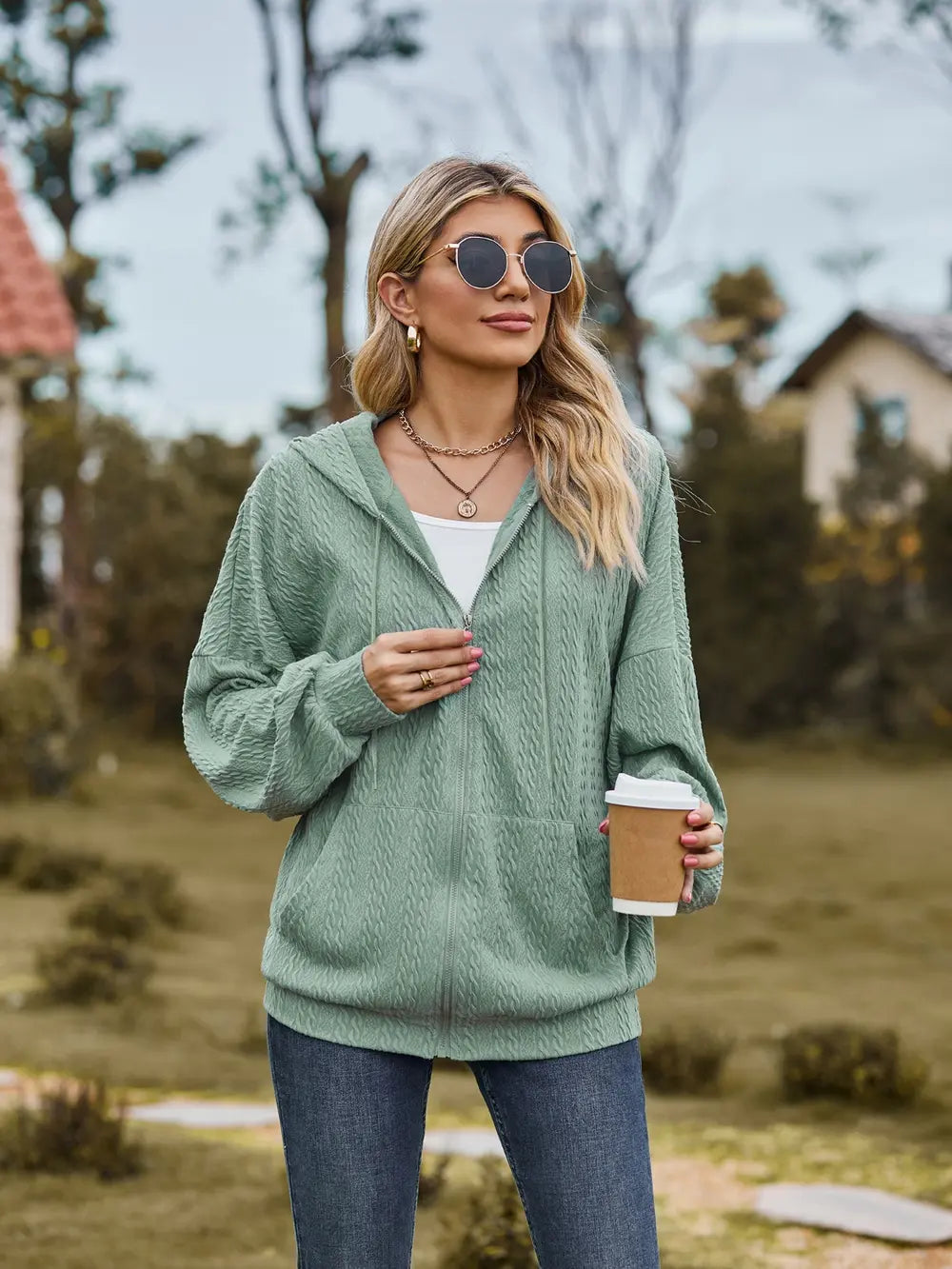 Zip Up Drawstring Long Sleeve Hooded Jacket – Casual Lightweight Layer