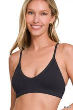 Black seamless classic bra with plunging V-neck and supportive underband