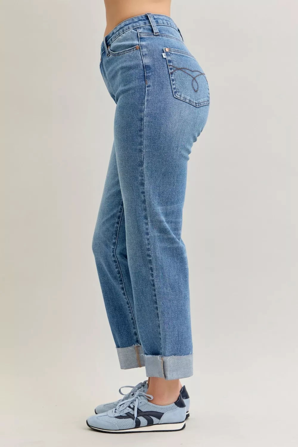 Judy Blue High Waist Criss-Cross Boyfriend Jeans – Mild Destroy Style