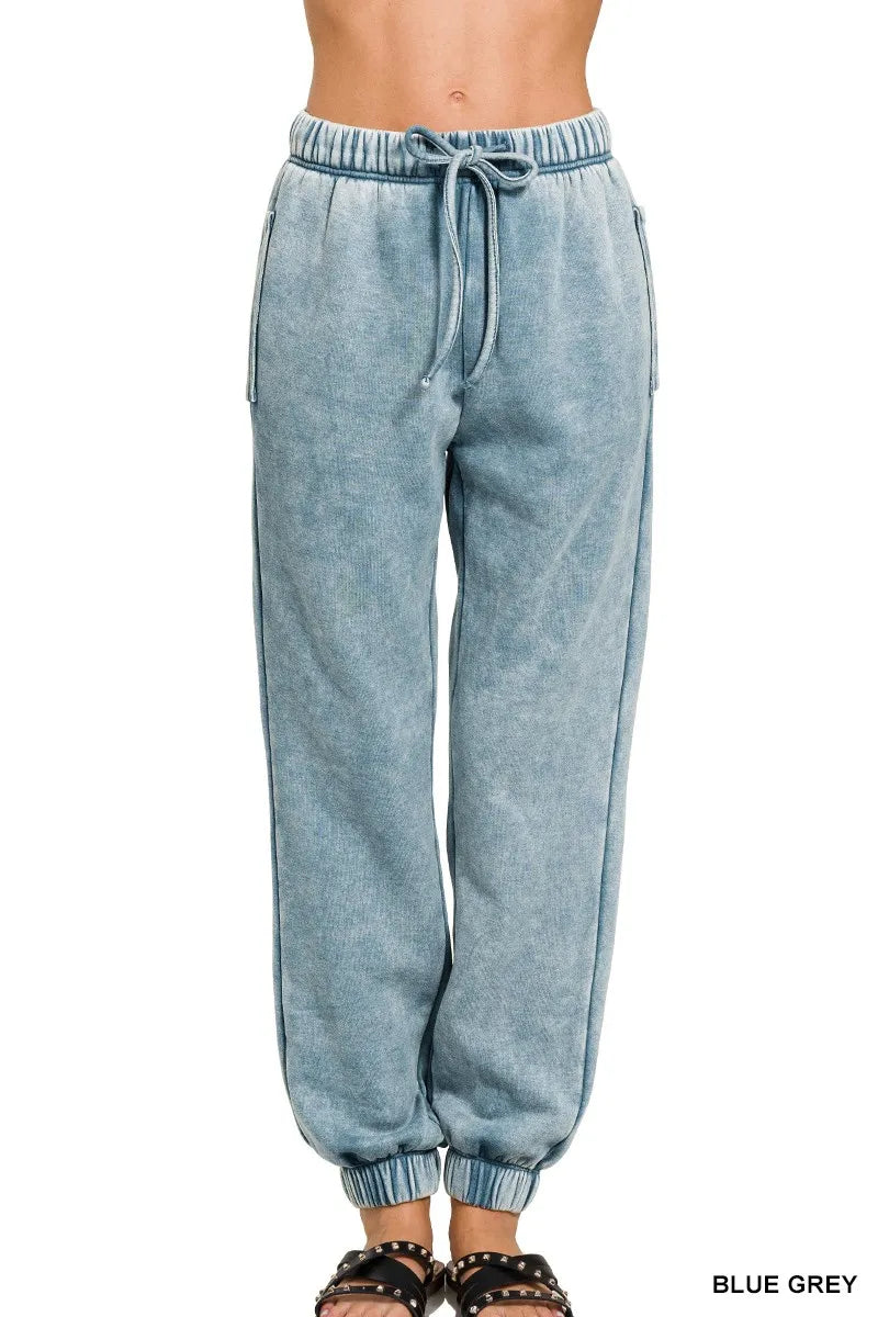 Zenana Acid Wash Fleece Sweatpants – Cozy Style with Pockets