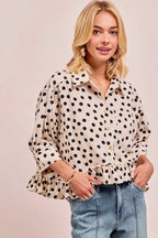 BiBi Polka Dot Peplum Top – Cute Front Button Feminine Chic Style