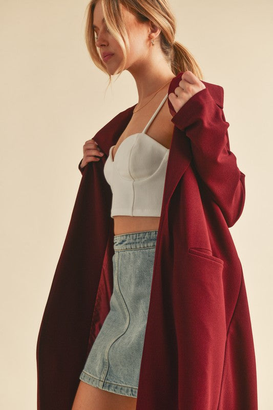 Aemi + Co Lapel Collar Long Sleeve Longline Coat