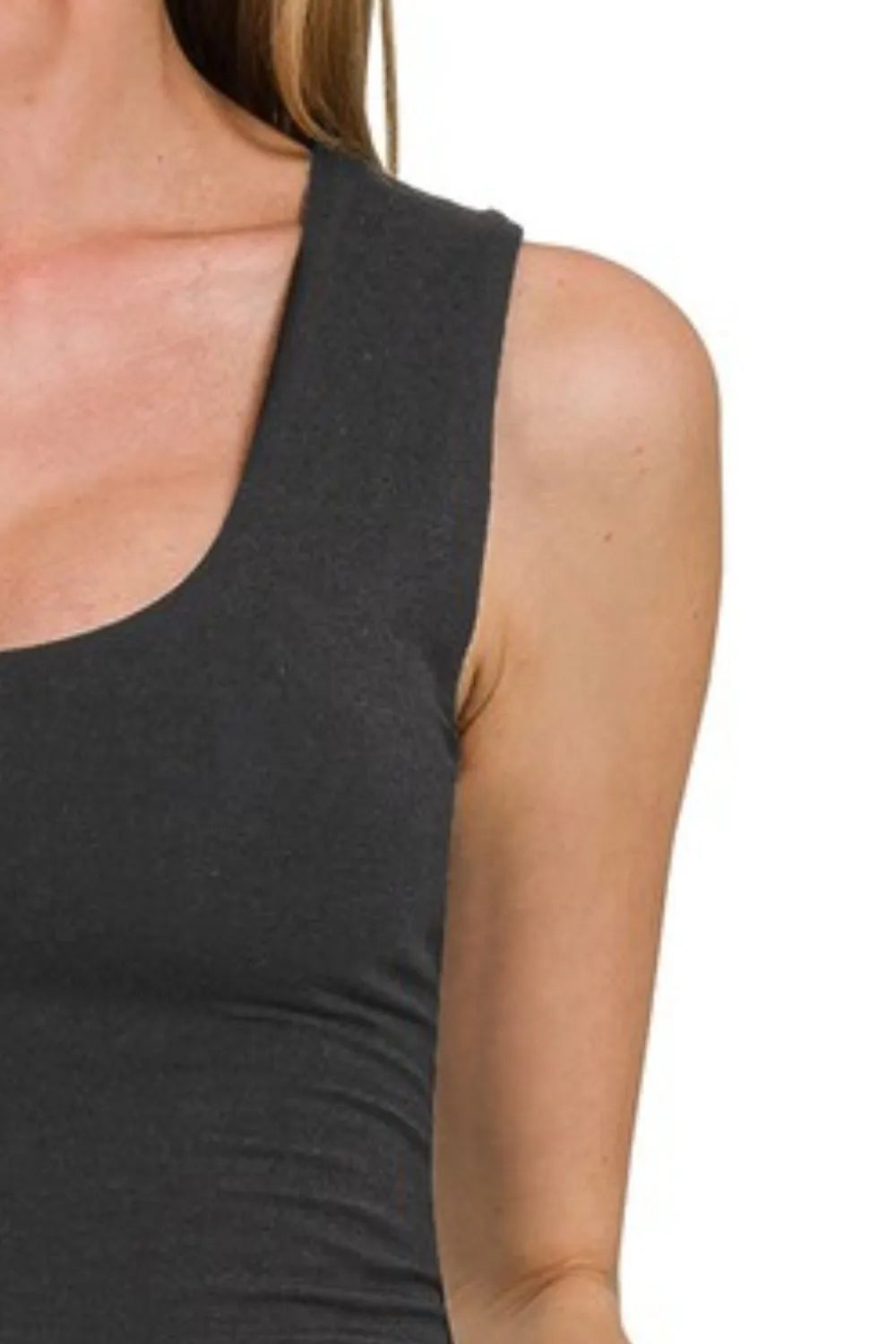 Black Ribbed Crop Tank – Scoop Neck, Stretch Fit & Versatile Style
