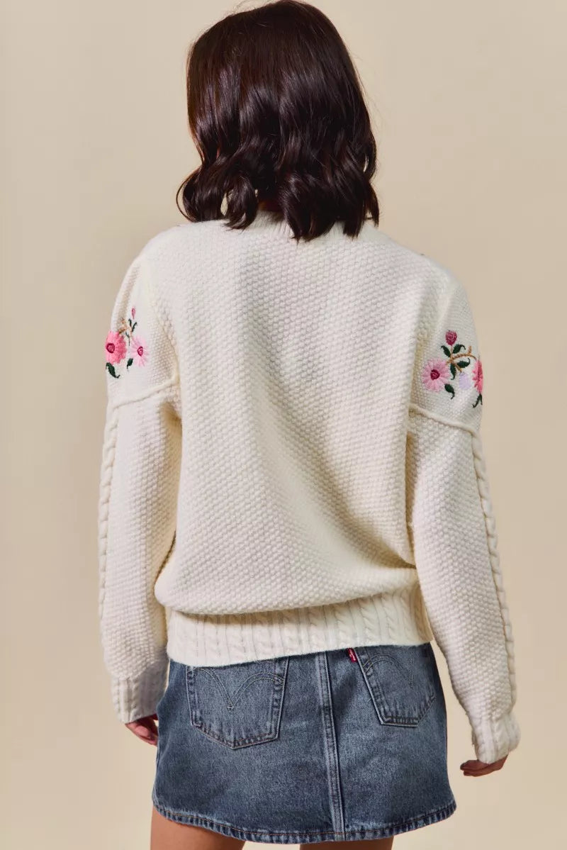SO ME Floral Embroidered Coquette Sweater Cardigan – Chic Feminine Style