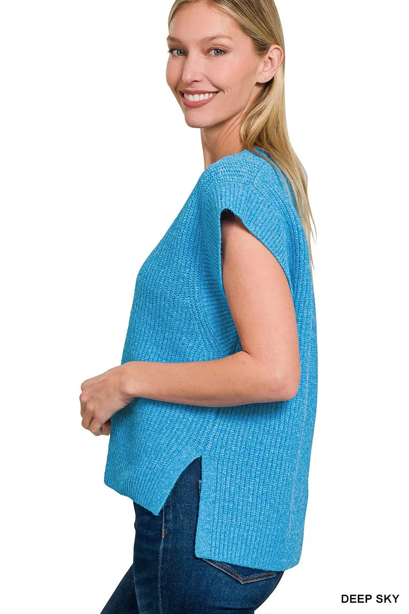Oversized Sweater Vest with Side Slits Trendy & Cozy Layering Essential