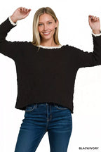 Zenana Contrast Trim Cropped Sweater – Trendy Soft Modern Style